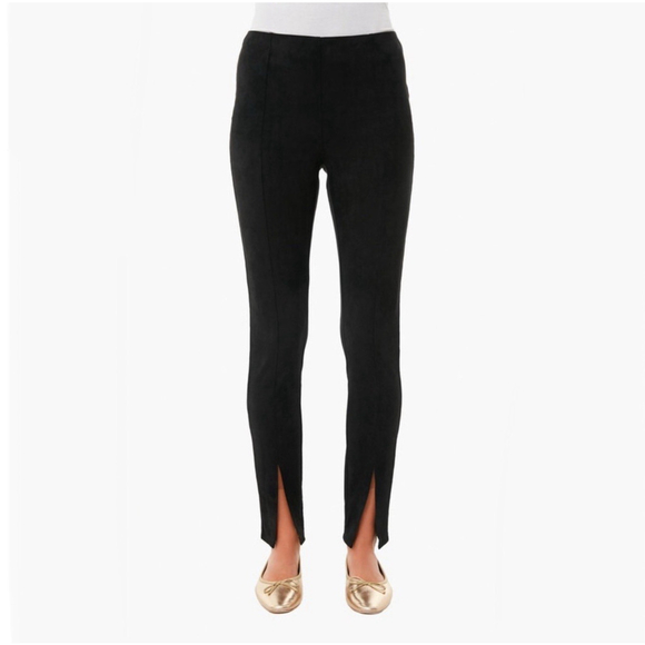 Tuckernuck Pants - Tuckernuck Pomander Place Black Suede Slit Front Sloane Leggings SM Front Seam